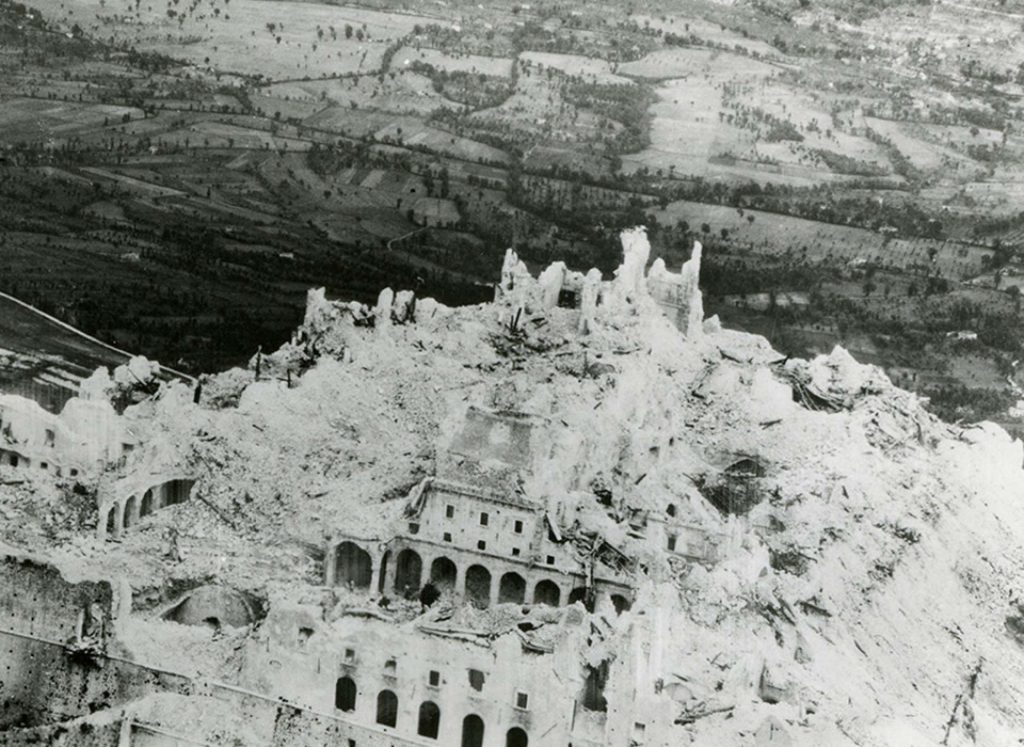 Arial view of a building in ruins