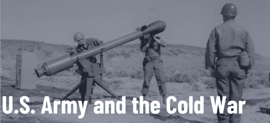 3 Soldiers set up a portable nuclear rocket. Click the image to learn more about the U.S. Army and the Cold War.