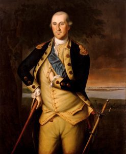Painting of George Washington in his continental army uniform 