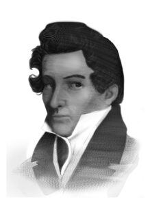 Sketch of man in early 19th century clothing, head and shoulders. 