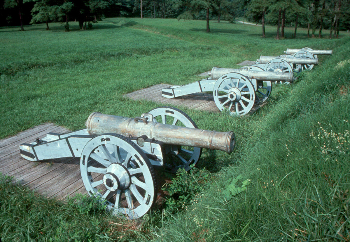#60528: A Line of Cannons at Yorktown Battlefield, NPS. 