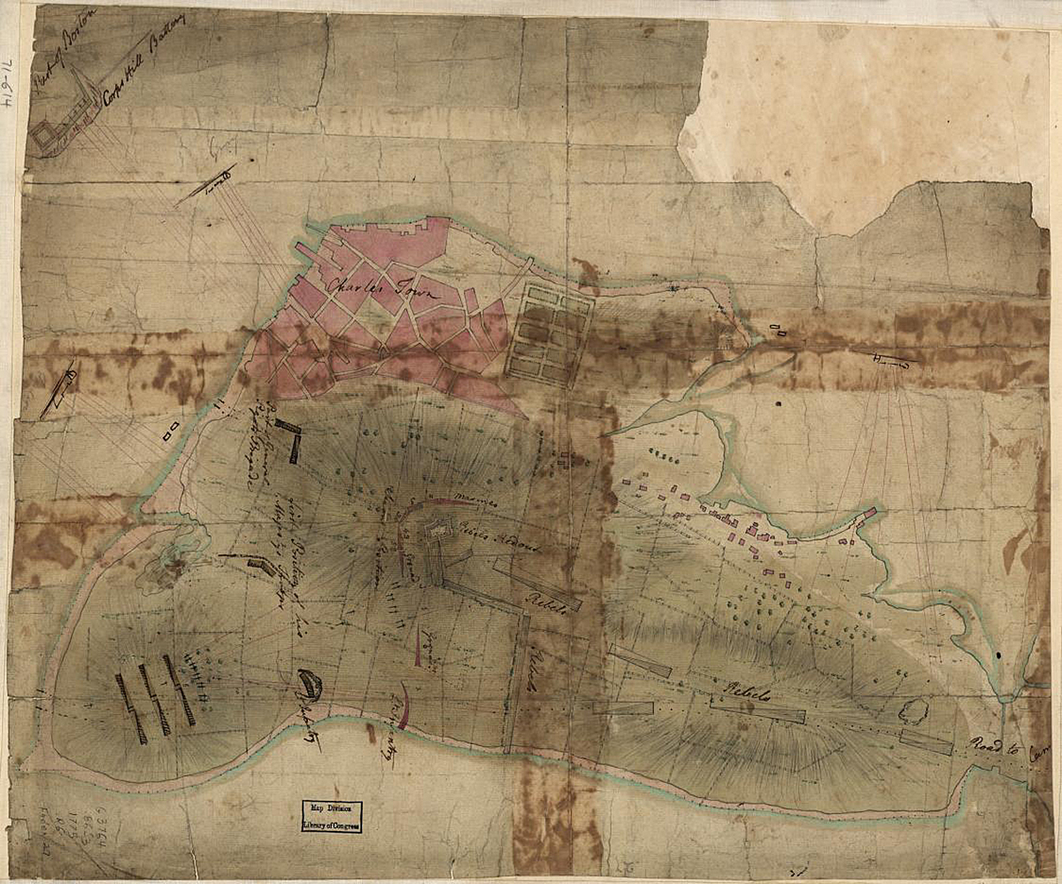 Rough draft of Charlestown, in water colour. [1775] Map. Library of Congress.