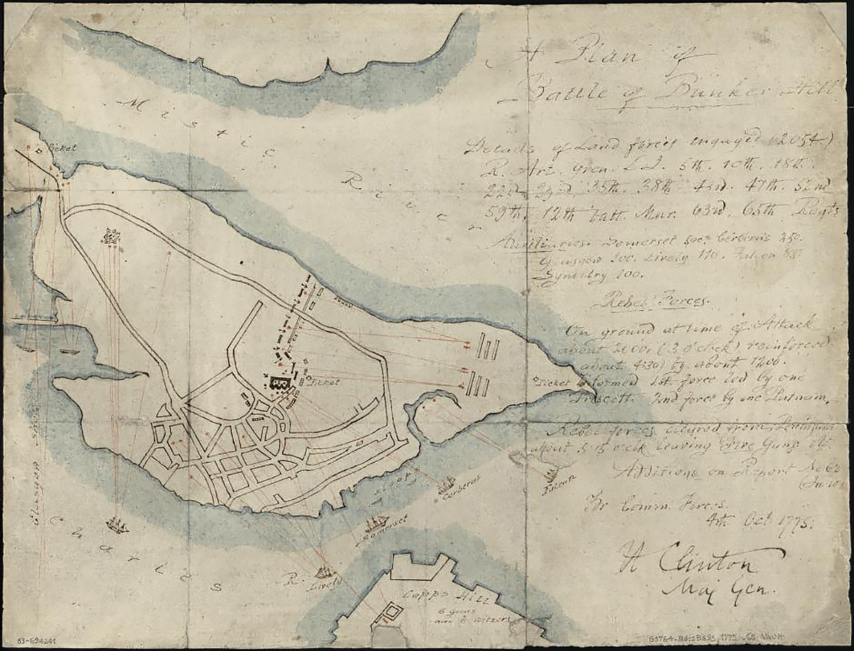 Clinton, Henry, Sir, 1738?-1795. A Plan of the Battle of Bunker Hill. 1775. Map. Library of Congress.