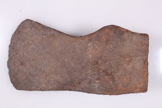 Complete ax with triangular eye. Poll is split. Object ID 2017.B.64.611. Courtesy of The Fort Museum Collection.