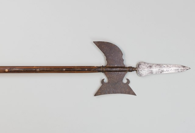 Halberd with wooden haft c. 1750-1780. Sergeants often carried a halberd to distinguish their rank by sight. Object ID P-10. Courtesy of The Fort Ticonderoga Museum Collection.