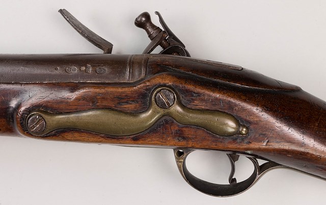 Long Land Service Musket used by the 26th Regiment of Foot, which has been restocked. This musket has an overall length of 62” with a lock length that is  7” and with a 46” long barrel and a .79” bore diameter. Object ID 2022.1.66. Courtesy of The Fort Ticonderoga Museum Collection.