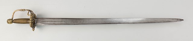 British cavalry officer’s broadsword having a wide double-edge 31.75″ blade with three narrow fullers, marked “Andrea Ferara.” Object ID 2009.0098.069. Courtesy of The Fort Ticonderoga Museum Collection.