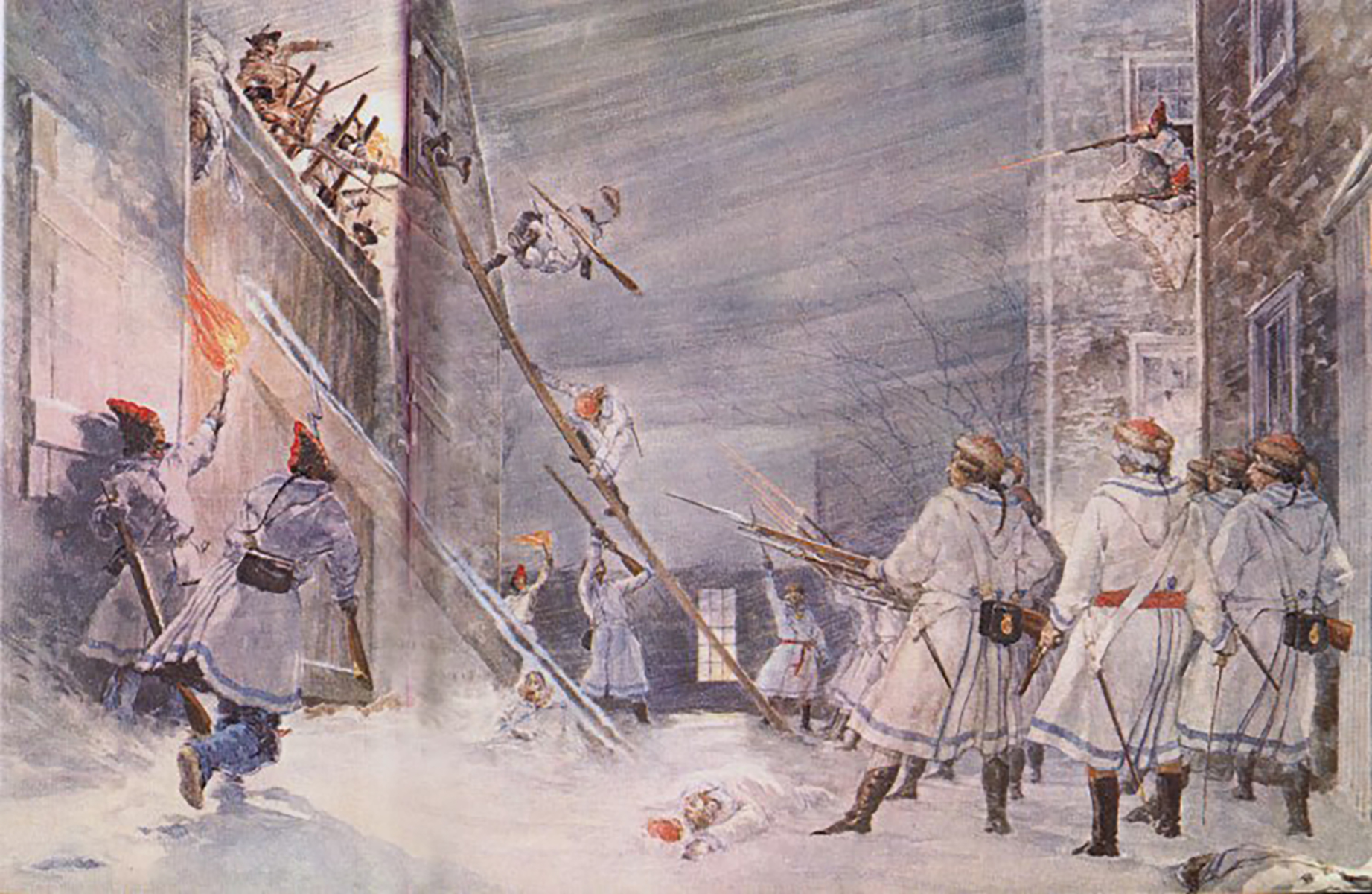 F.W. Wellington, “Canadian militia defends Quebec from an American attack, on 31 December 1775” Painting. 1860. New York Public Library