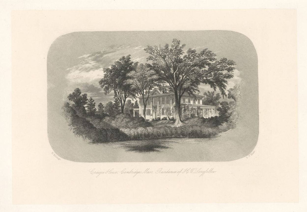 Washington’s headquarters in Cambridge. The Miriam and Ira D. Wallach Division of Art, Prints and Photographs: Print Collection, The New York Public Library. “Craigie House, Cambridge, Mass., Residence of H.W. Longfellow” New York Public Library Digital Collections.