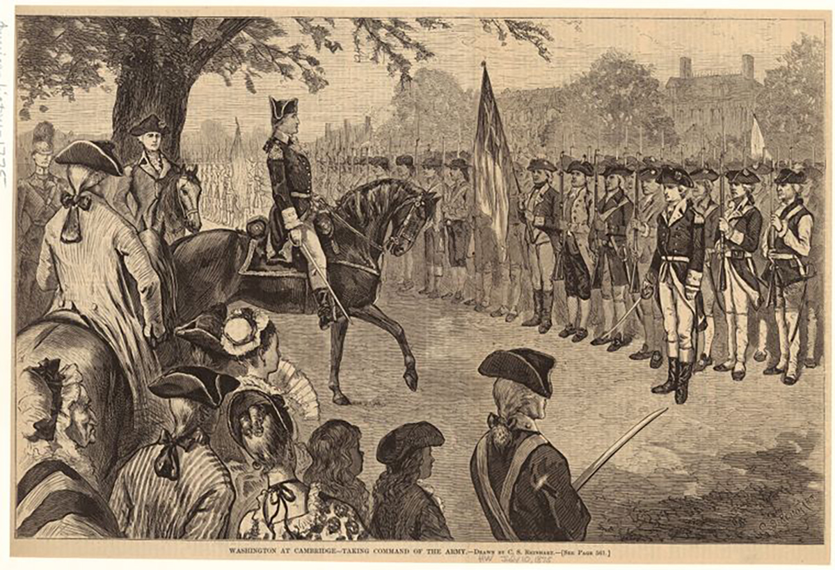 The Miriam and Ira D. Wallach Division of Art, Prints and Photographs: Picture Collection, The New York Public Library. “Washington at Cambridge, taking command of the army” New York Public Library Digital Collections.