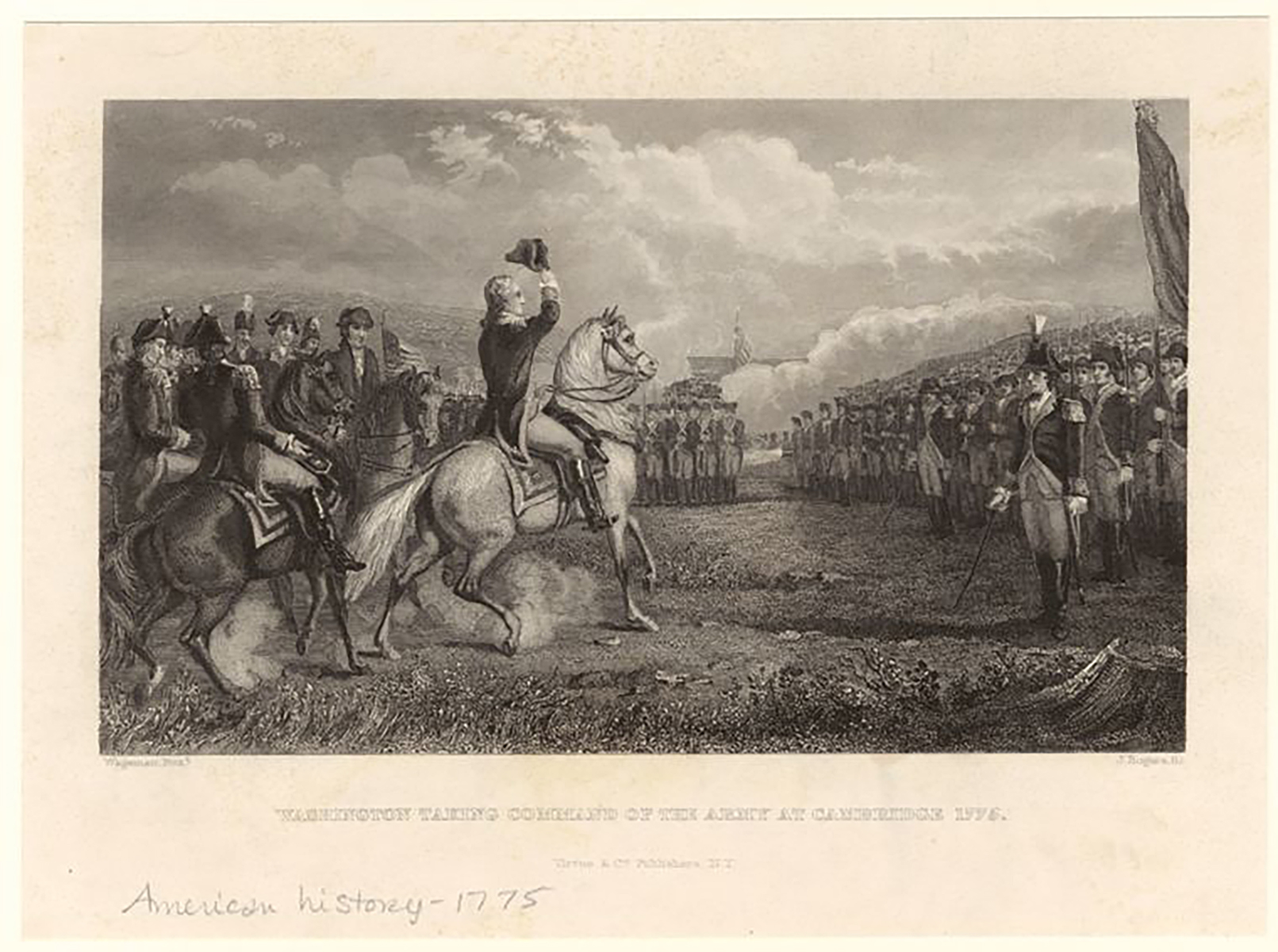 The Miriam and Ira D. Wallach Division of Art, Prints and Photographs: Picture Collection, The New York Public Library. “Washington taking command of the army at Cambridge 1775” New York Public Library Digital Collections.