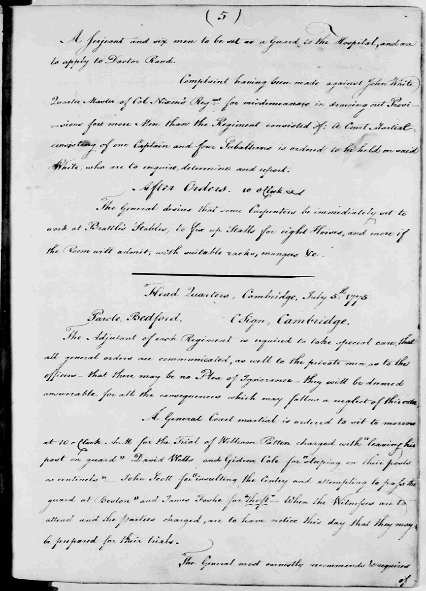 Washington, George. George Washington Papers, Series 3, Varick Transcripts, -1785, Subseries 3G, General Orders, -1783, Letterbook 1: July 3,- Sept. 30, 1776. July 4, 1775, 1775. Manuscript/Mixed Material. Library of Congress.