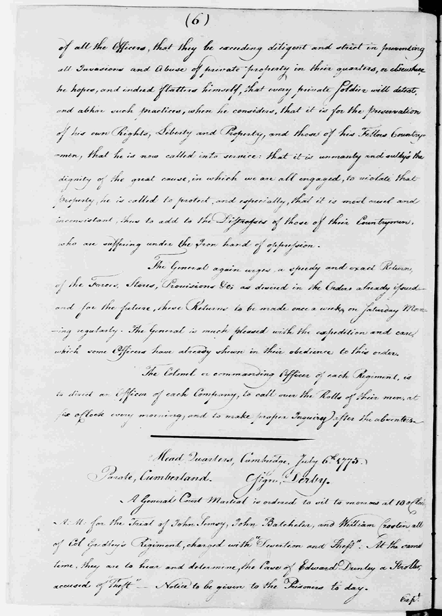 Washington, George. George Washington Papers, Series 3, Varick Transcripts, -1785, Subseries 3G, General Orders, -1783, Letterbook 1: July 3,- Sept. 30, 1776. July 5, 1775, 1775. Manuscript/Mixed Material. Library of Congress.