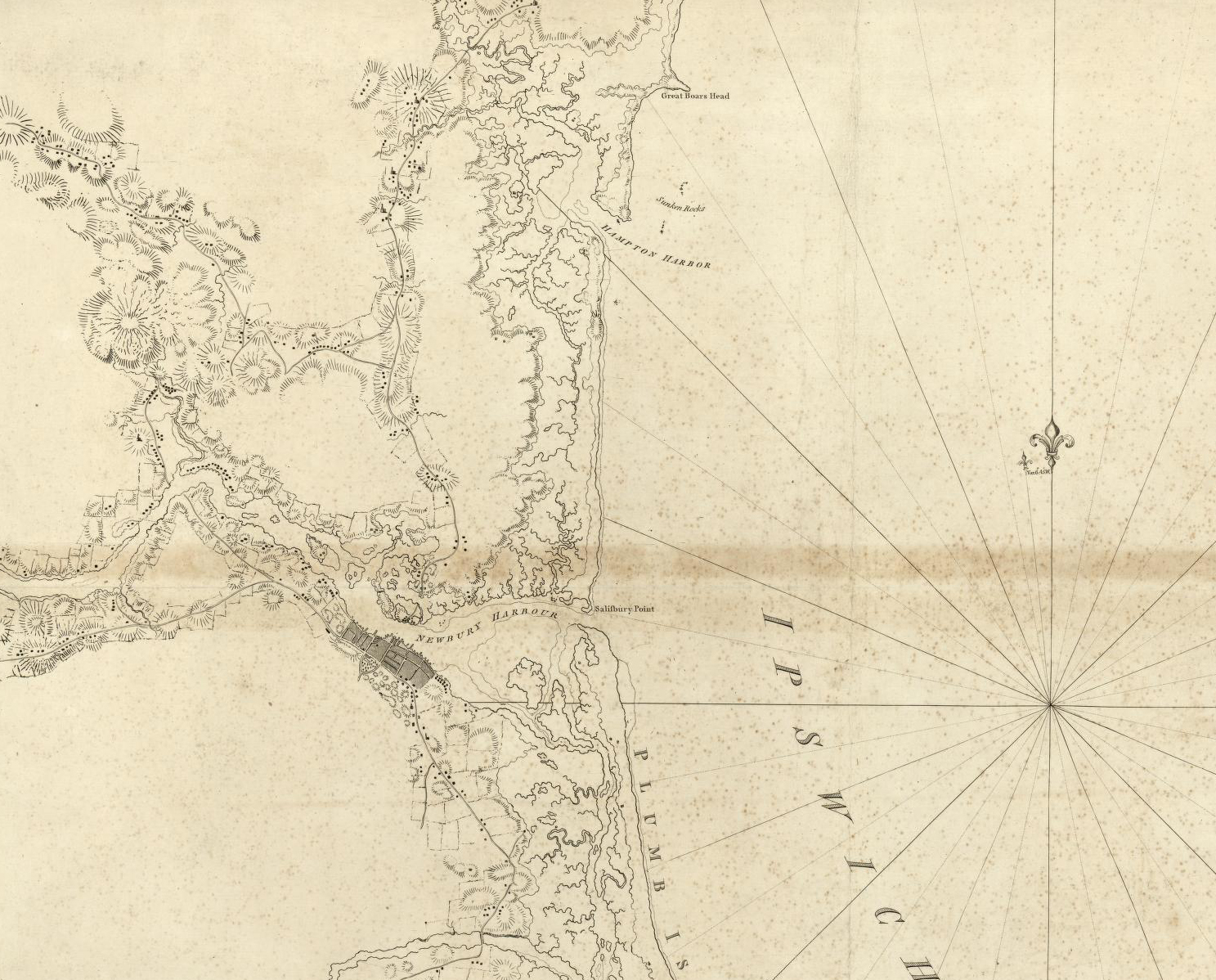 Detail from Des Barres, Joseph F. W. Coast of New Hampshire and Massachusetts from Great Boars Head to Marblehead Harbor. [London, ?, 1781] Map.