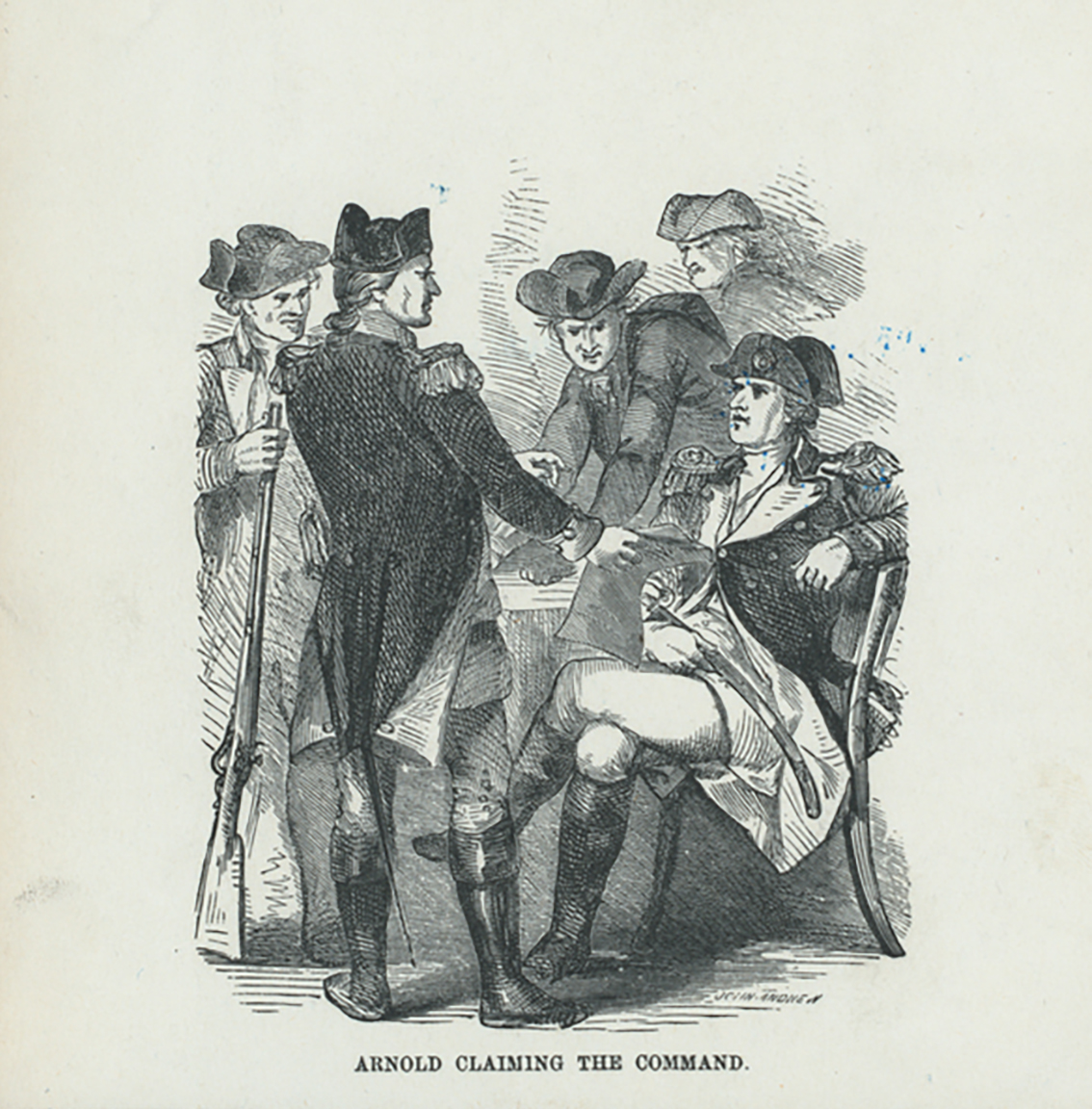 The Miriam and Ira D. Wallach Division of Art, Prints and Photographs: Print Collection, The New York Public Library. “Arnold claiming the command.” New York Public Library Digital Collections