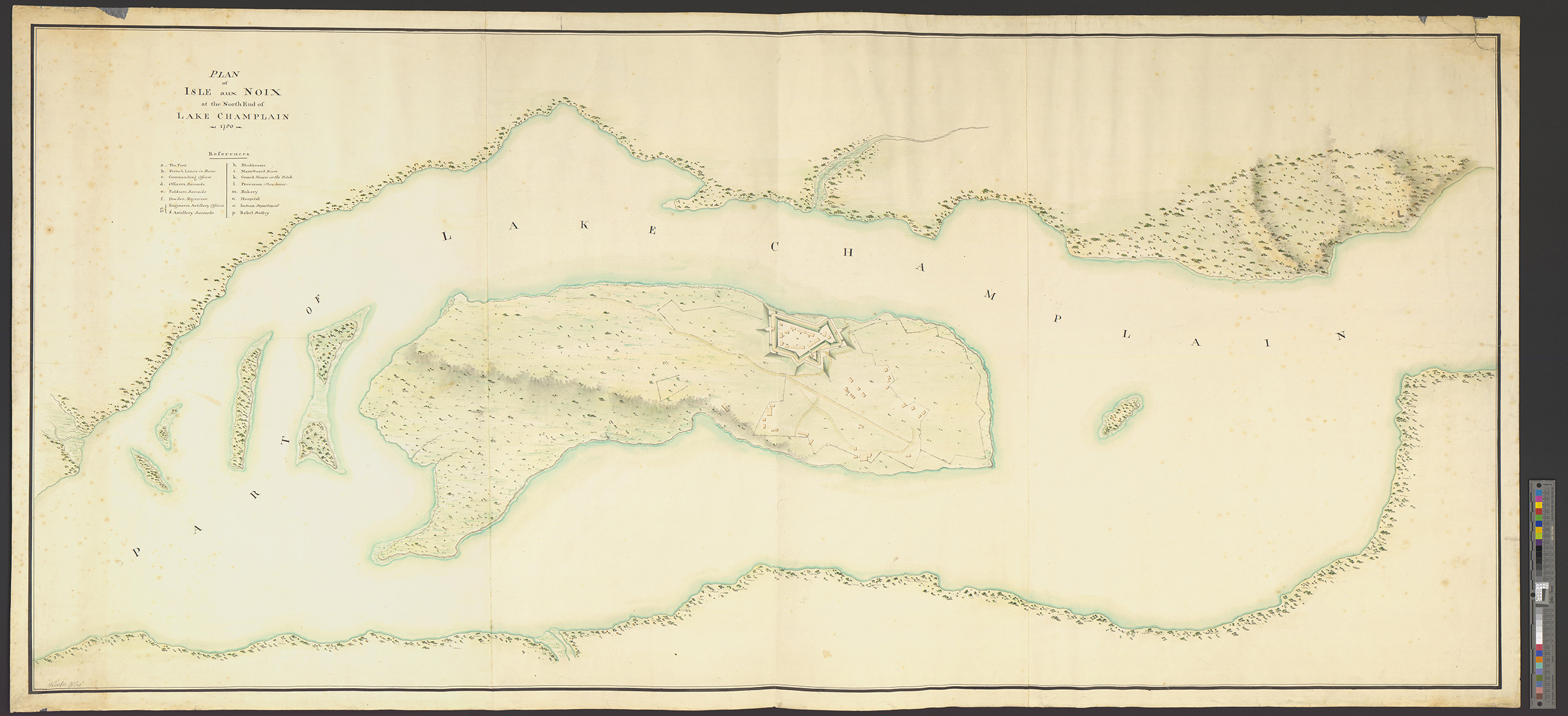 Hunter, James. “Plan of Isle aux Noix at the north end of Lake Champlain 1780.” Map. 1780. Norman B. Leventhal Map & Education Center, https://collections.leventhalmap.org/search/commonwealth-oai:6d573t310 (accessed April 29, 2025).