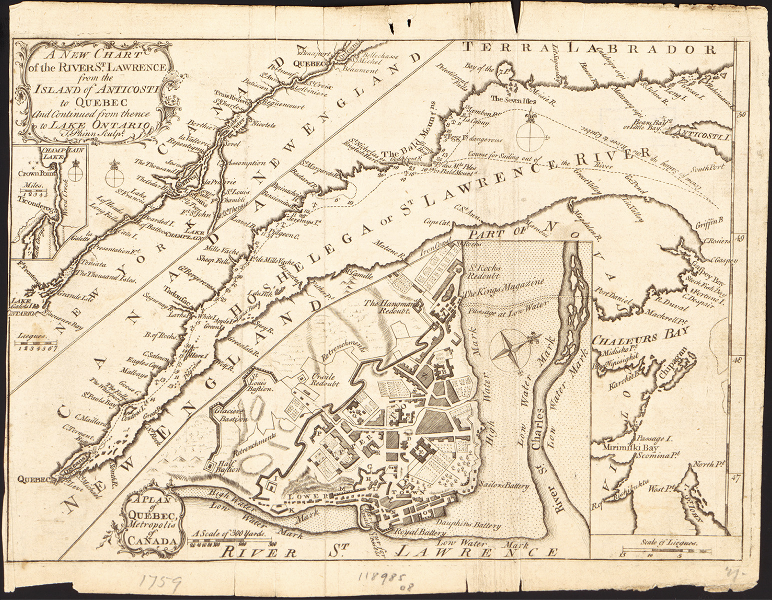 Phin, Thomas, Cartographer, and Limited Scots Magazine. A new chart of the River St. Lawrence from the Island of Anticosti to Quebec and continued from thence to Lake Ontario. [Edinburgh: The Scots Magazine, 1759] Map. https://www.loc.gov/item/2021589271/.