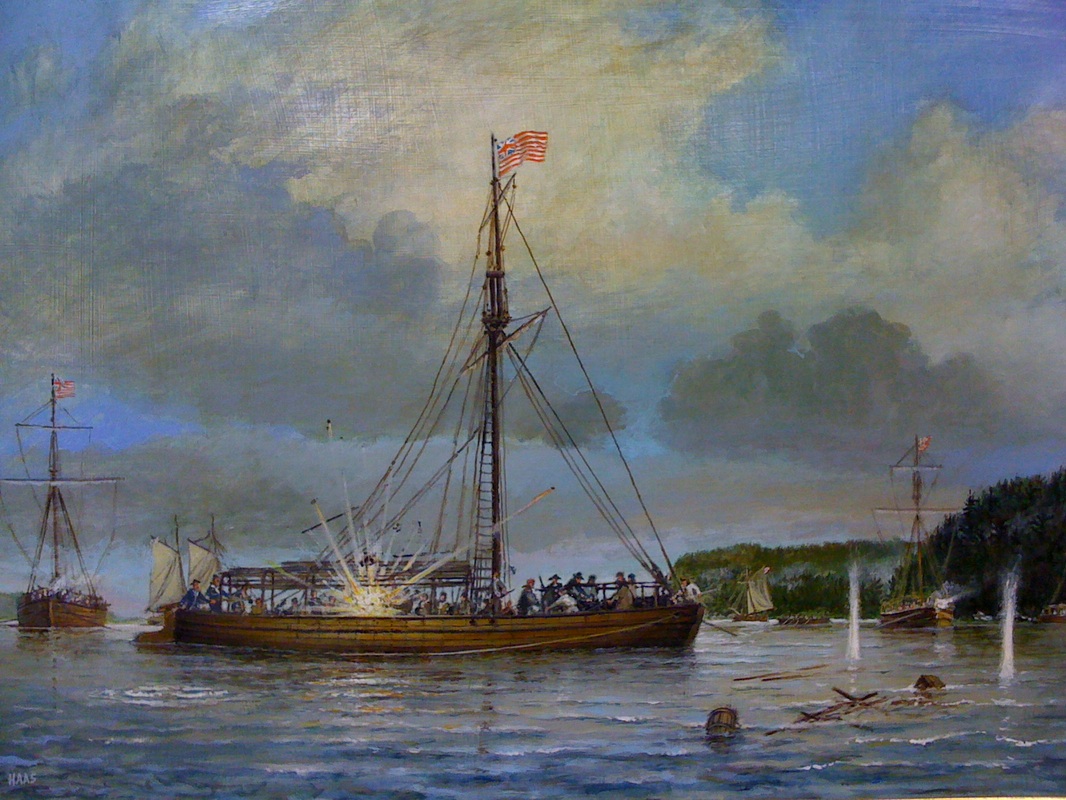 The Battle of Valcour Island, illustration from “Buying Time: The Battle of Valcour Island” Army Historical Foundation. armyhistoryorg.