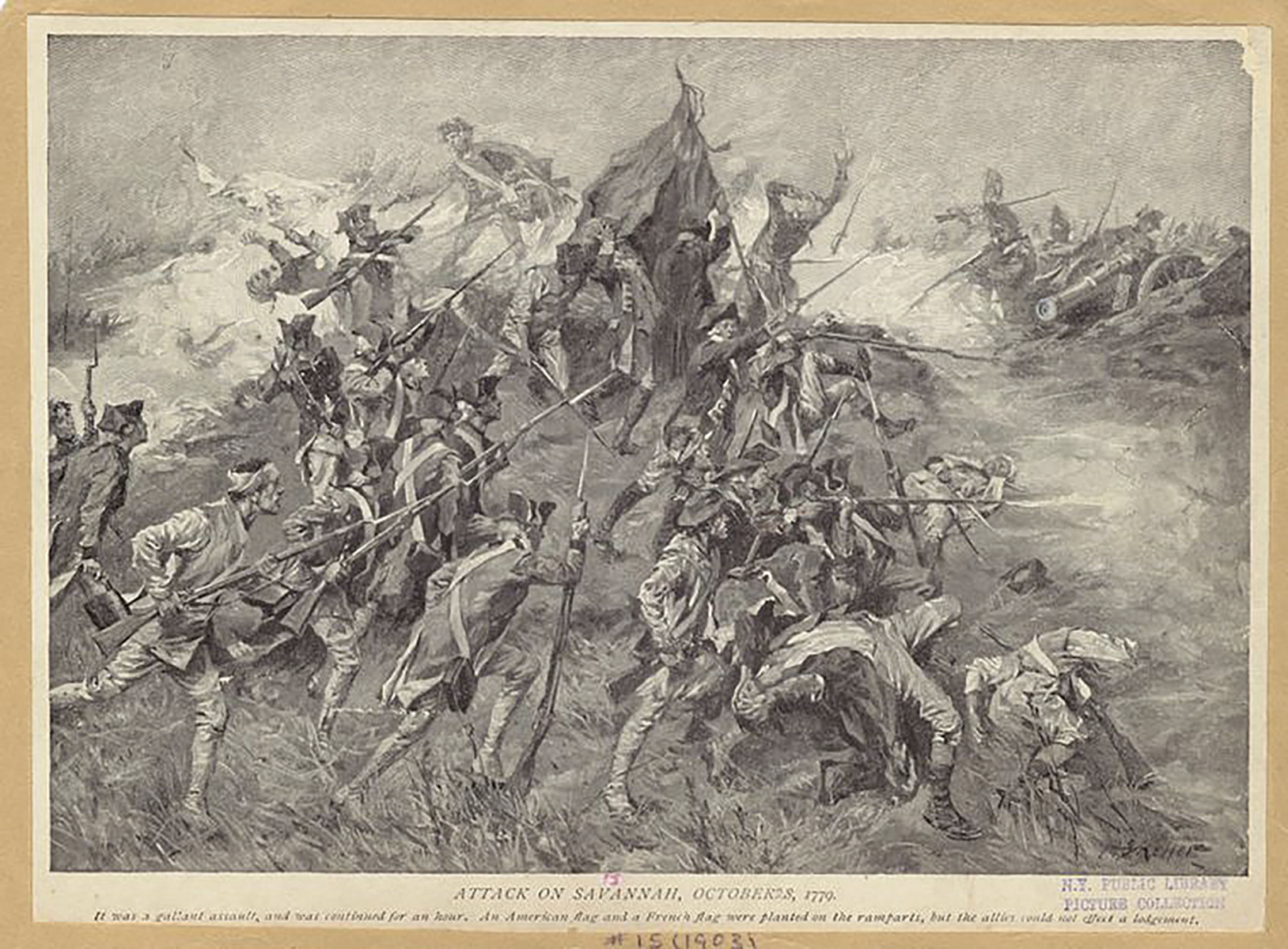 The Miriam and Ira D. Wallach Division of Art, Prints and Photographs: Picture Collection, The New York Public Library. “Attack on Savannah, October 8, 1779” New York Public Library Digital Collections.