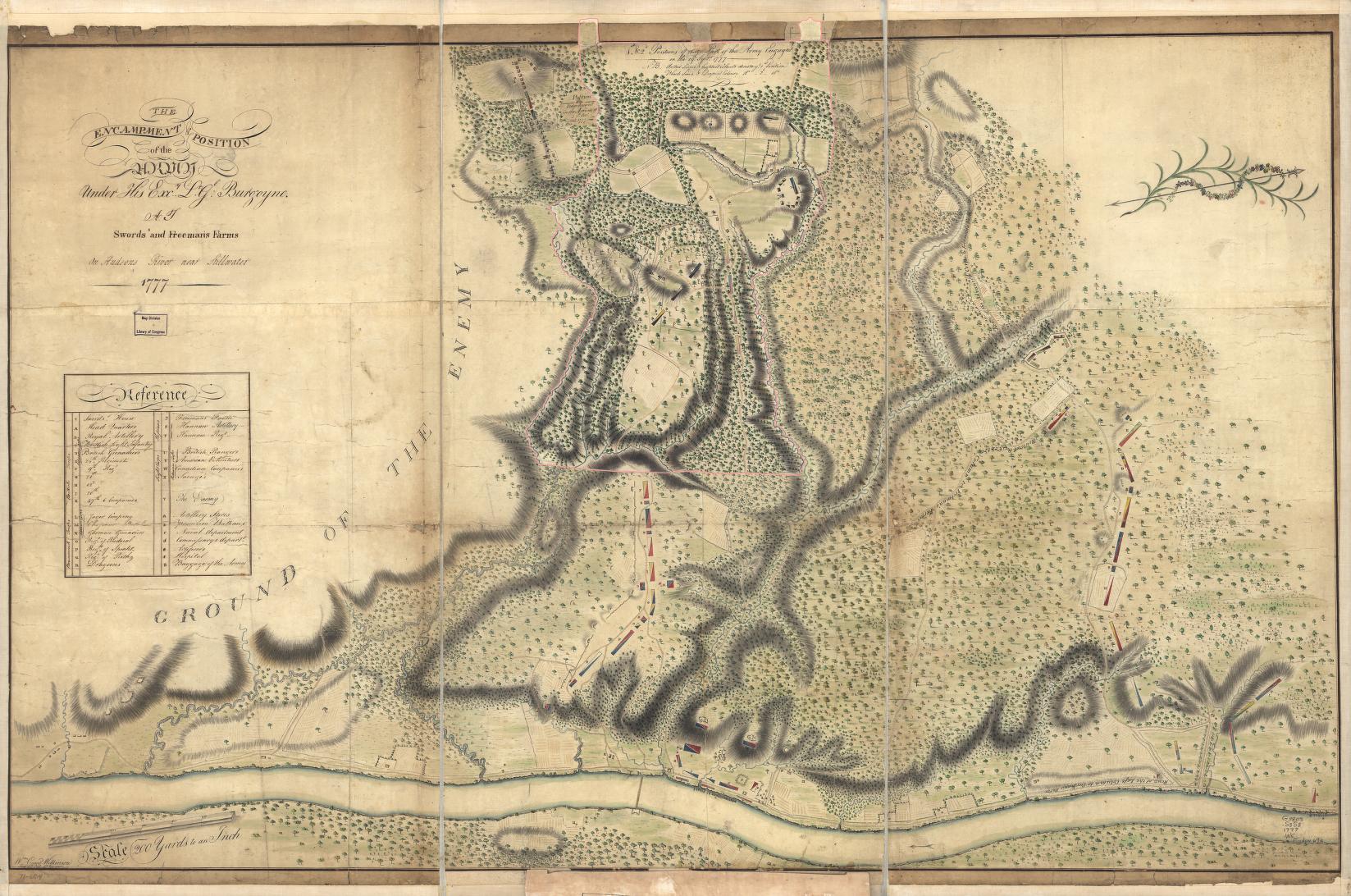Wilkinson, William Cumberland. The encampment & position of the army under His Excy. Lt. Gl: Burgoyne at Swords’s and Freeman’s Farms on Hudsons River near Stillwater. [1777] Map. Library of Congress.