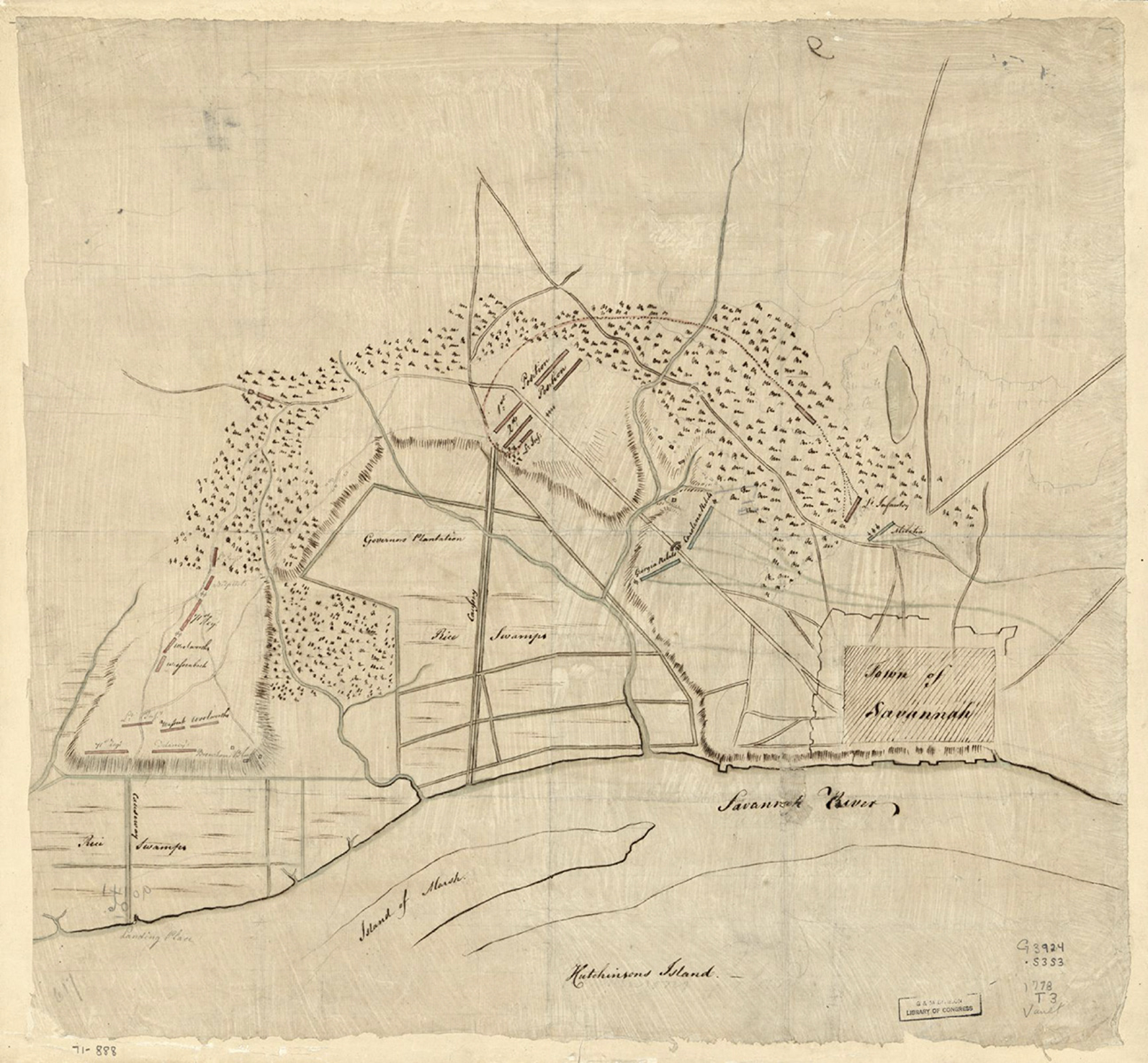 Taking of Savannah in De. [1778] Map. Library of Congress.