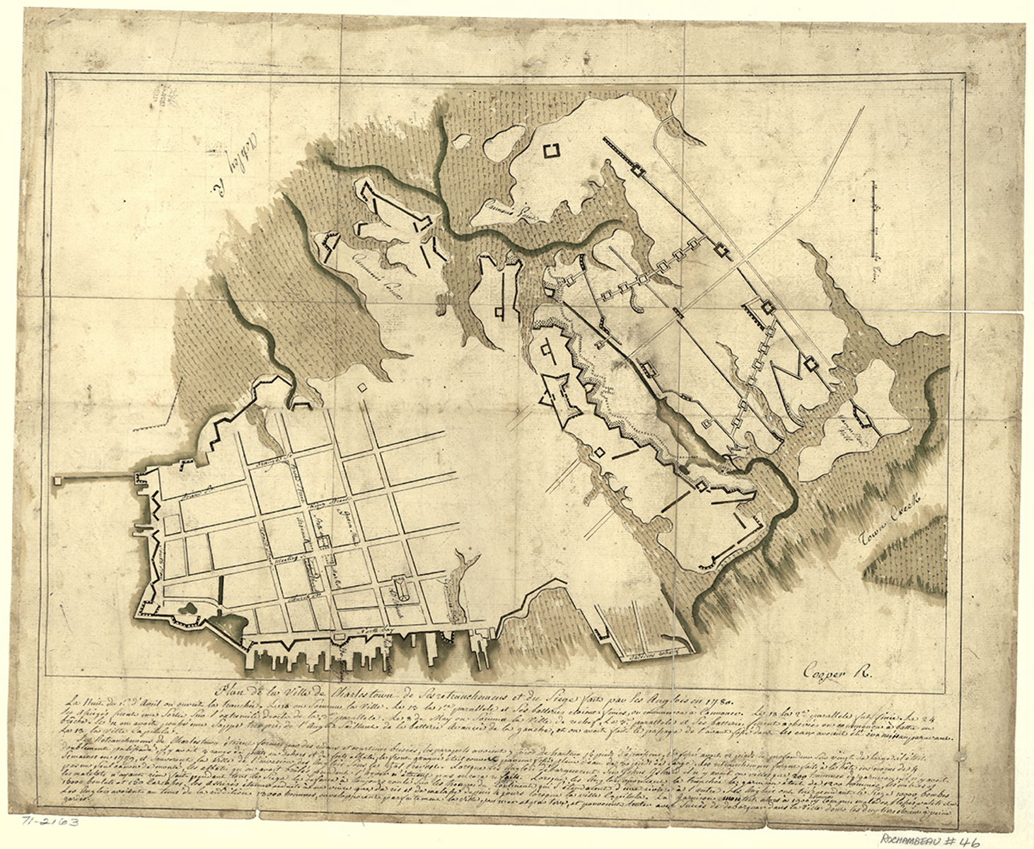 Plan de la ville de Charlestown, de ses retranchements et du siege faits par les Anglois en. [1780] Map.