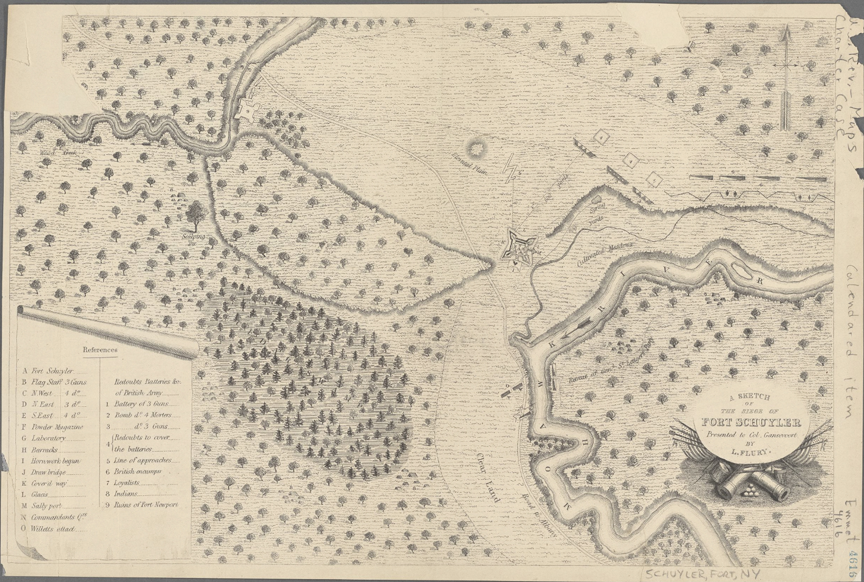 Lionel Pincus and Princess Firyal Map Division, The New York Public Library. “A sketch of the siege of Fort Schuyler [Stanwix] presented to Col. Gansevoort by L. Flury” New York Public Library Digital Collections.