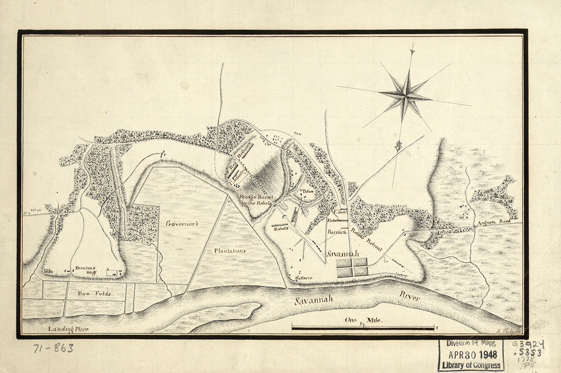 Phelipeau, René, Active. Taking of Savannah in De. [1778] Map. Library of Congress.