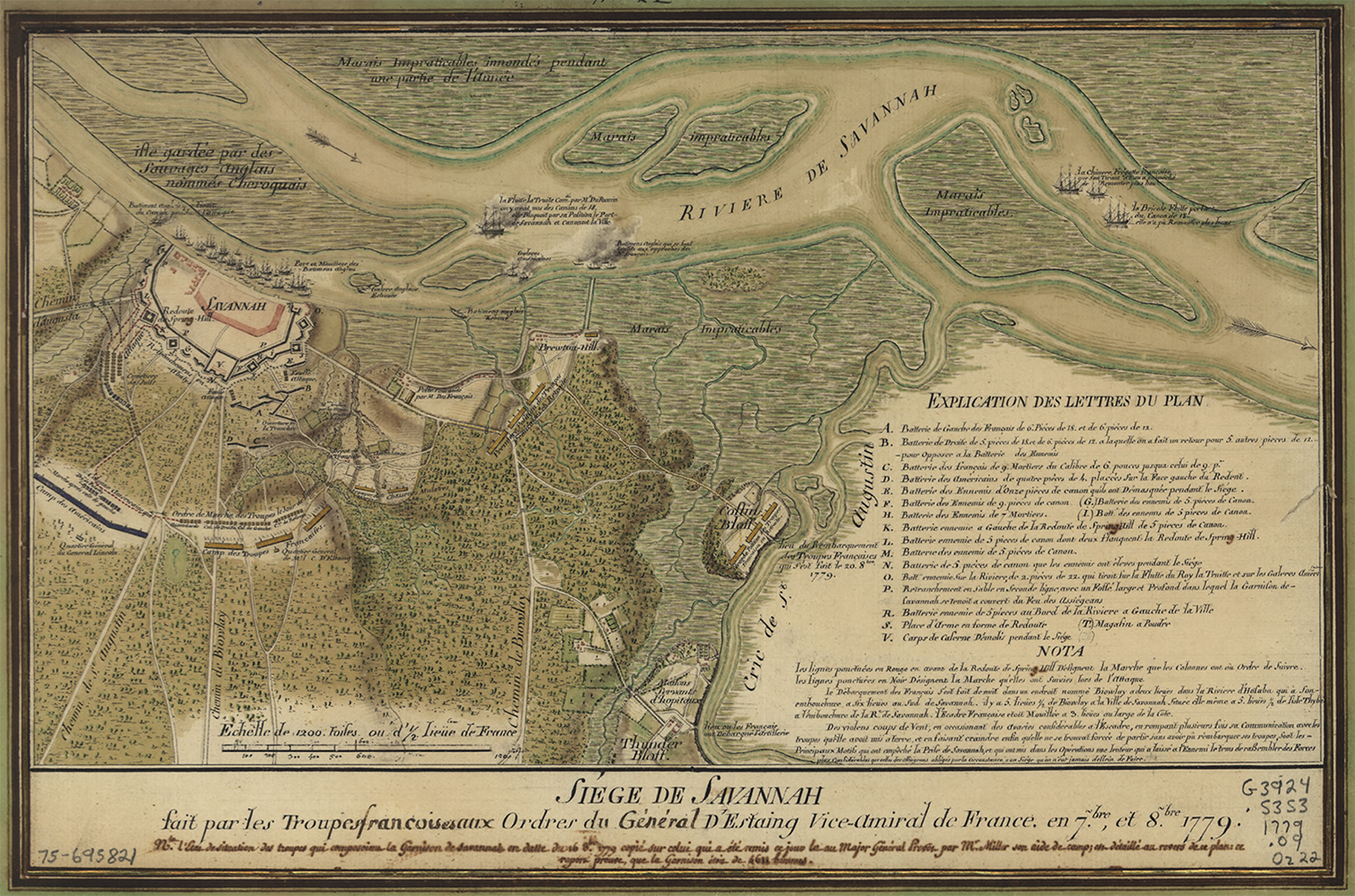 Ozanne, Pierre. Siège de Savannah fait par les troupes françoises aux ordres du général d’Estaing vice-amiral de France, en 7.bre, et 8.bre. [1779] Map.Library of Congress.