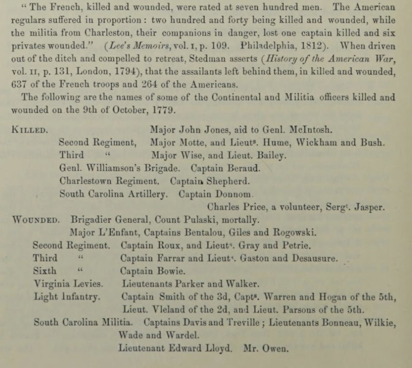 Jones, C. C. (1874). The siege of Savannah: in 1779, as described in two contemporaneous journals of French officers in the fleet of Count d’Estaing. Albany, N. Y.: J. Munsell, p. 38.