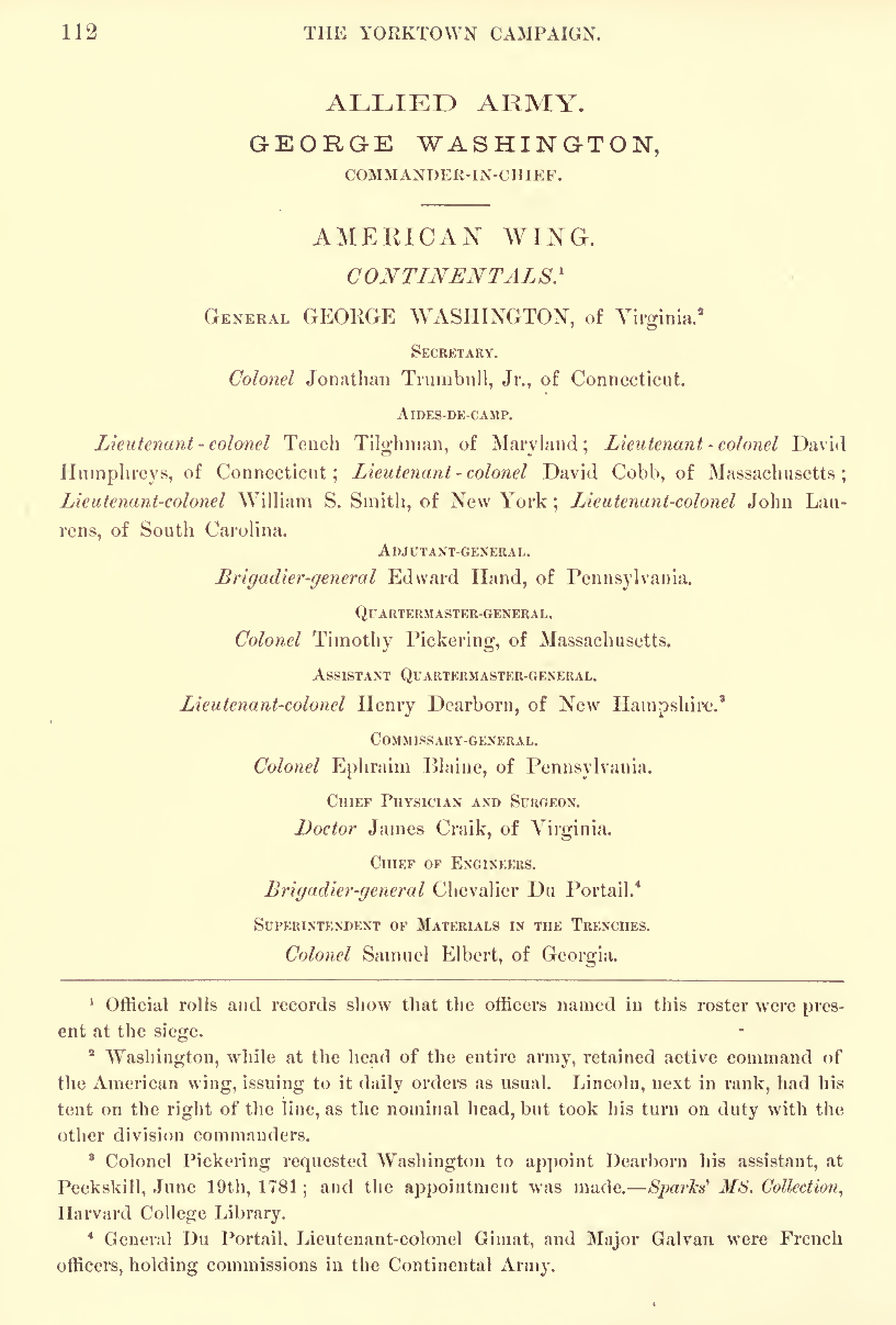 Henry P. Johnston. “The Yorktown Campaign and the Surrender of Cornwallis 1781.” New York: Harper and Brothers, 1881. p. 112.