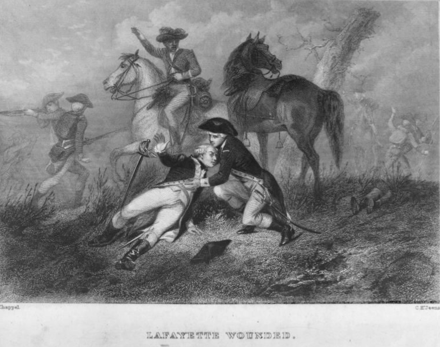 The Miriam and Ira D. Wallach Division of Art, Prints and Photographs: Print Collection, The New York Public Library. “Lafayette wounded” New York Public Library Digital Collections.