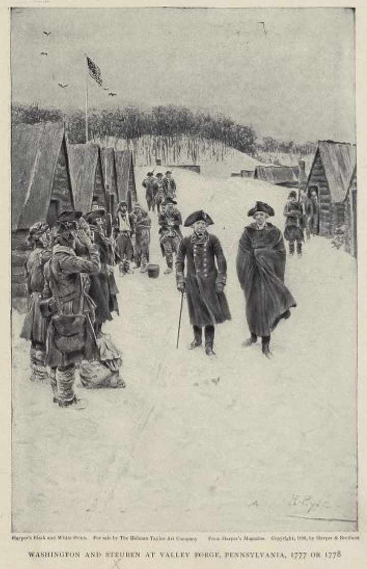The Miriam and Ira D. Wallach Division of Art, Prints and Photographs: Print Collection, The New York Public Library. “Washington and Steuben at Valley Forge, Pennsylvania, 1777 or 1778” New York Public Library Digital Collections.
