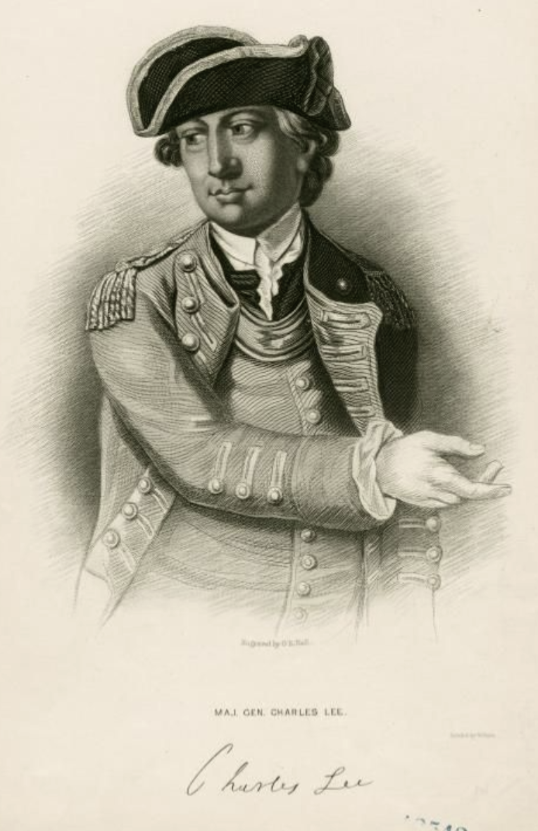 The Miriam and Ira D. Wallach Division of Art, Prints and Photographs: Print Collection, The New York Public Library. “Maj. Gen. Charles Lee. Charles Lee [facsimile signature]” New York Public Library Digital Collections.