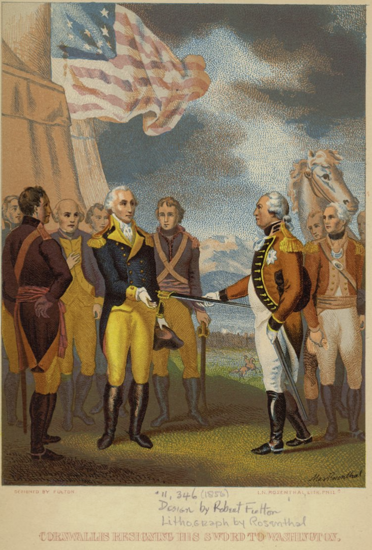 The Miriam and Ira D. Wallach Division of Art, Prints and Photographs: Picture Collection, The New York Public Library. “Cornwallis resigning his sword to Washington” New York Public Library Digital Collections.