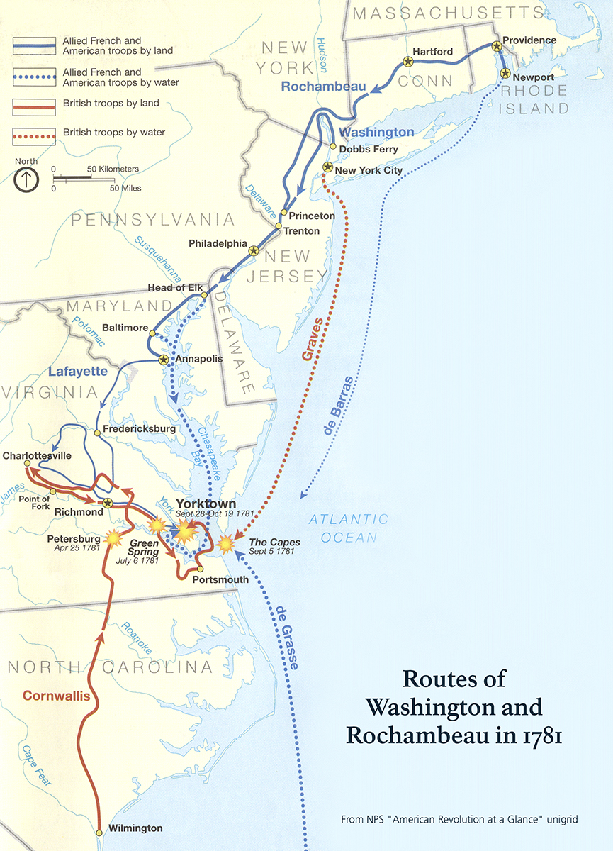The Washington-Rochambeau routes in 1781. National Park Service.