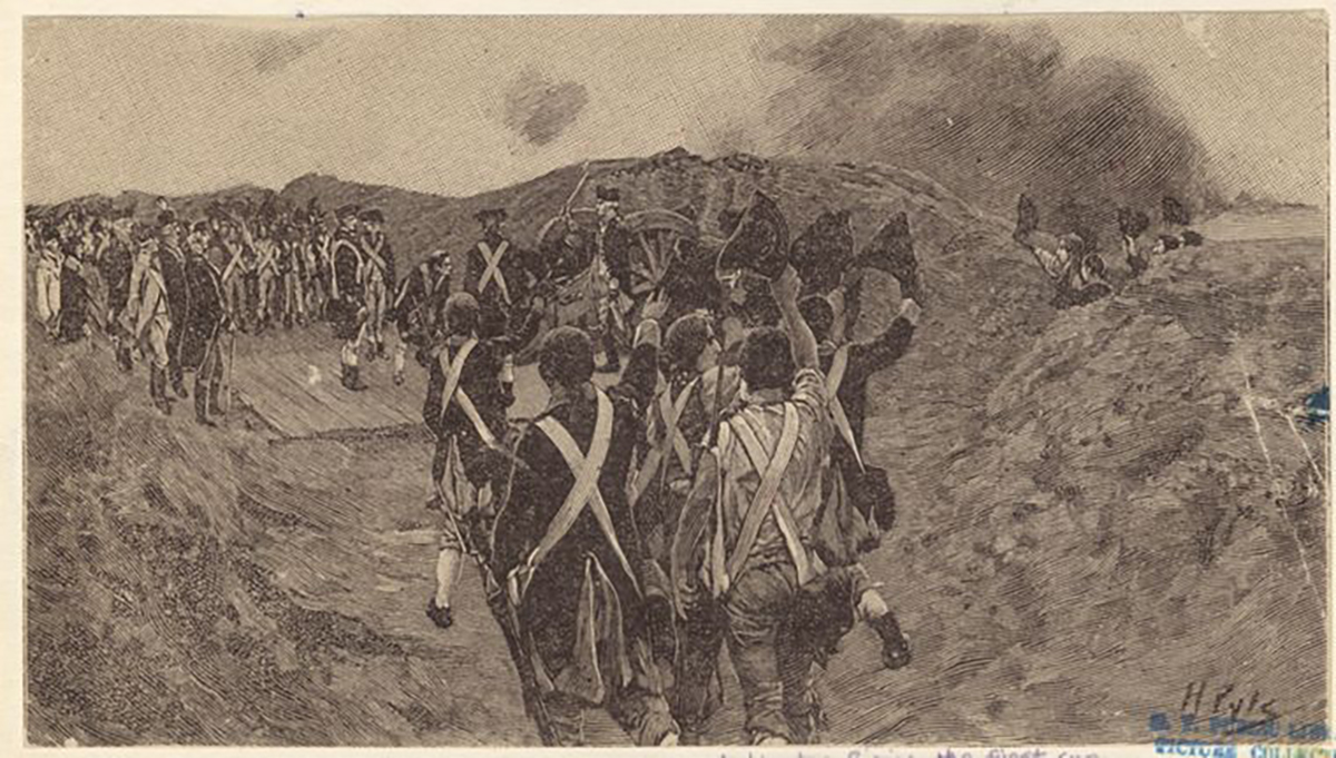 The Miriam and Ira D. Wallach Division of Art, Prints and Photographs: Picture Collection, The New York Public Library. “Washington firing the first gun [i.e. cannon] at the siege of Yorktown” New York Public Library Digital Collections.