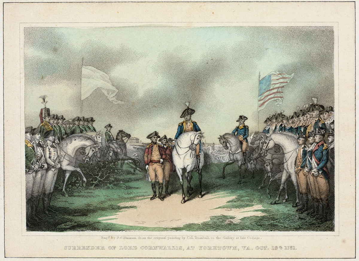 The Miriam and Ira D. Wallach Division of Art, Prints and Photographs: Print Collection, The New York Public Library. “Surrender of Lord Cornwallis, at Yorktown, Va. October 19th, 1781.” New York Public Library Digital Collections.